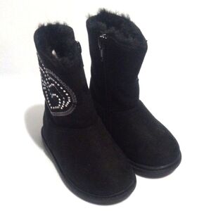 RACHEL SHOES GIRLS BLACK FUR LINED RHINESTONE ANKLE BOOTS SIZE 7 TODDLER NWOT